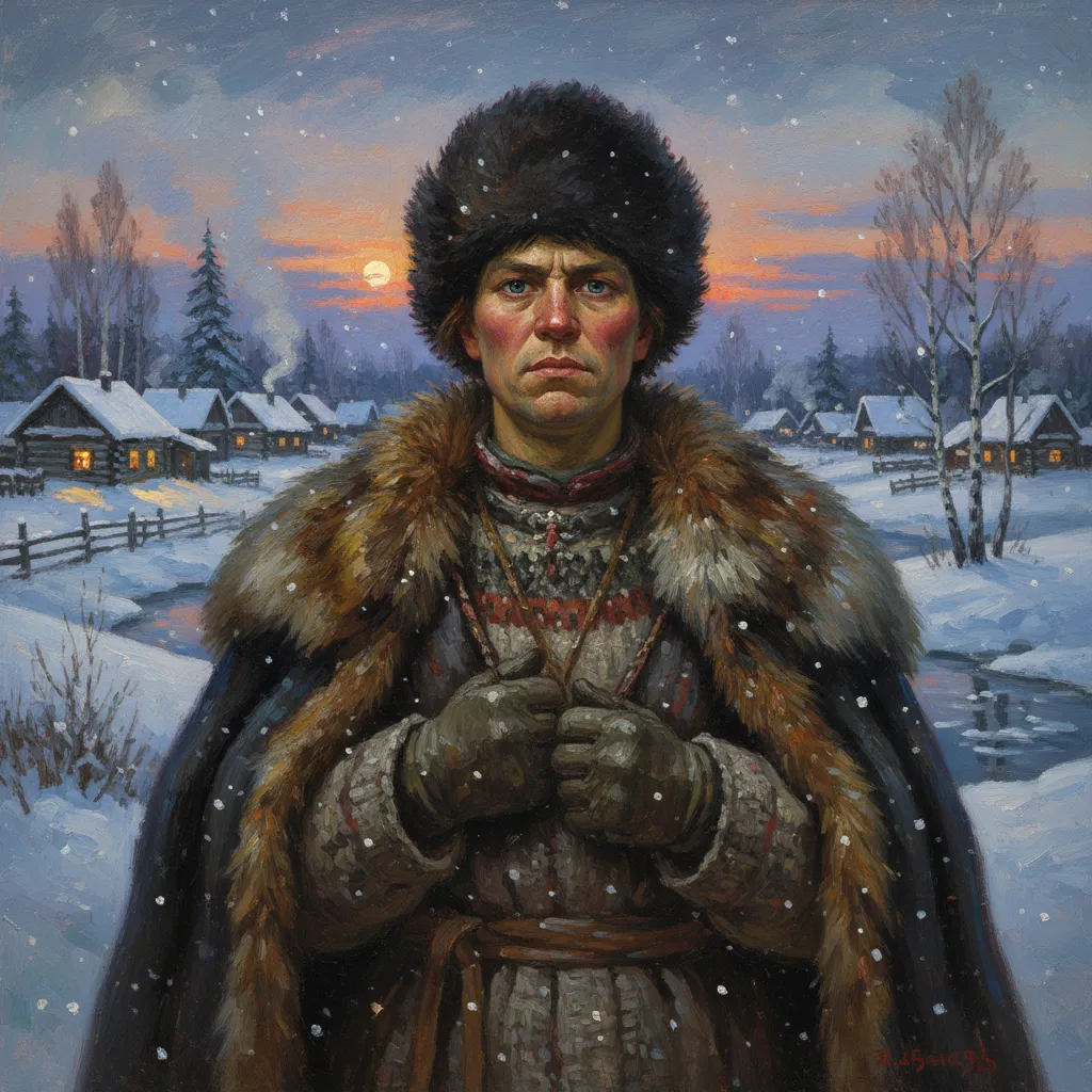 Russian Realism Snowy Village AI Portrait AI portrait example — Fine Art & Painting