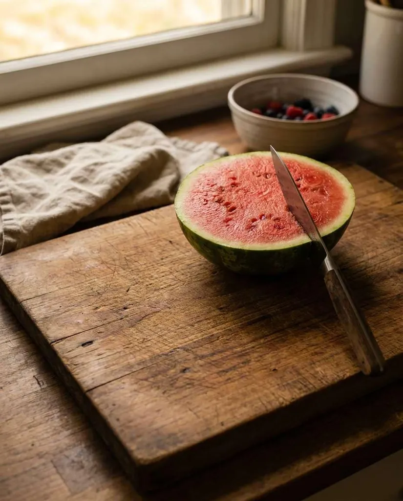 Rustic Cutting Board AI portrait example — Copy-Paste Free Gemini and ChatGPT AI Watermelon Image Prompts