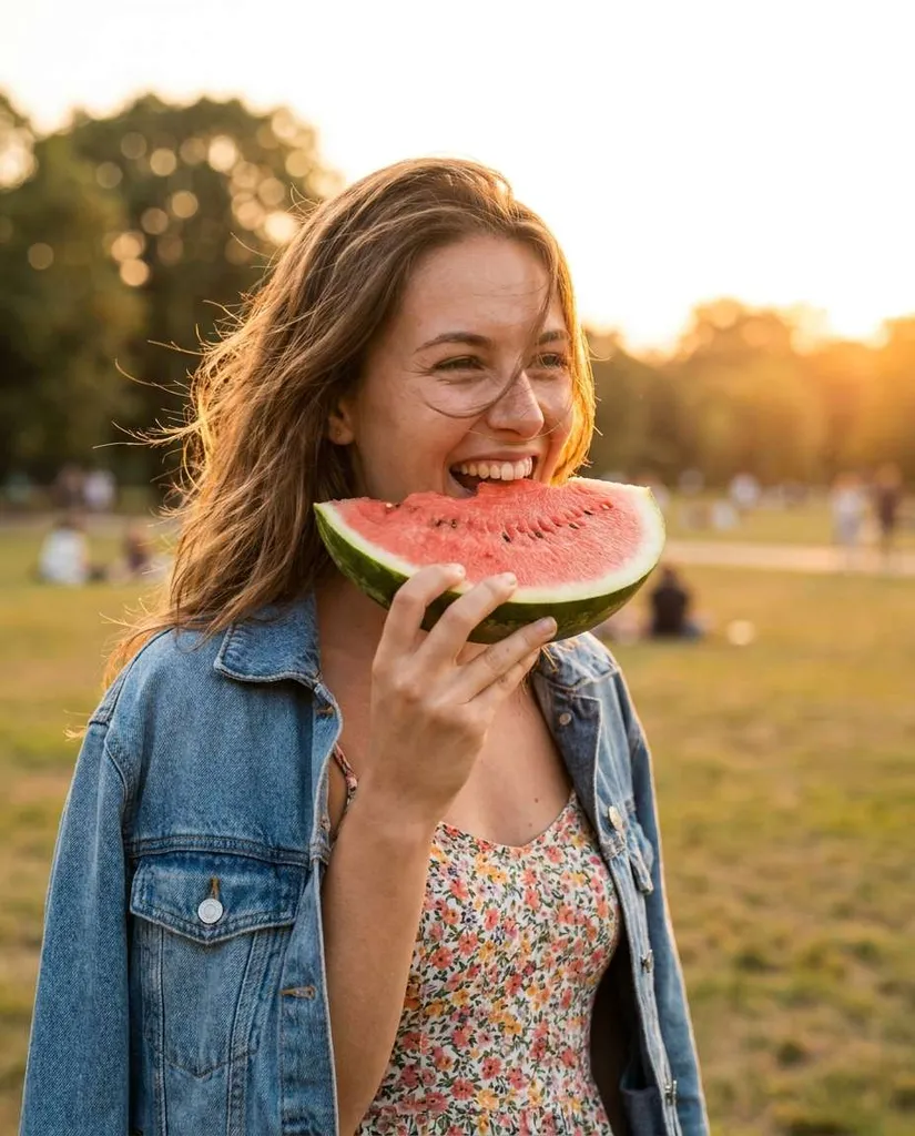 Smile Bite Portrait AI portrait example — Copy-Paste Free Gemini and ChatGPT AI Watermelon Image Prompts