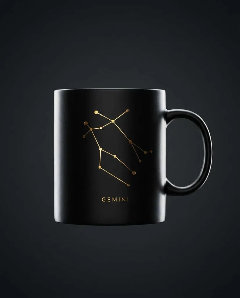 Zodiac Constellation Gold AI portrait example — Gemini AI Mug Design prompts